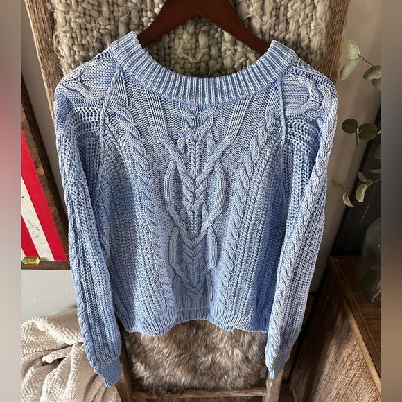 Free People Sweaters - Free People Light Blue Cable Knit Sweater